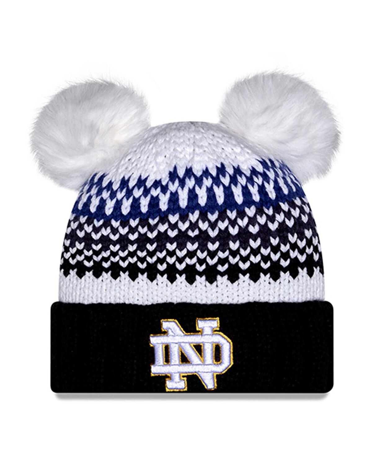 New Era Women's Navy Notre Dame Fighting Irish Double Pom Print Cuffed Knit Hat In Black
