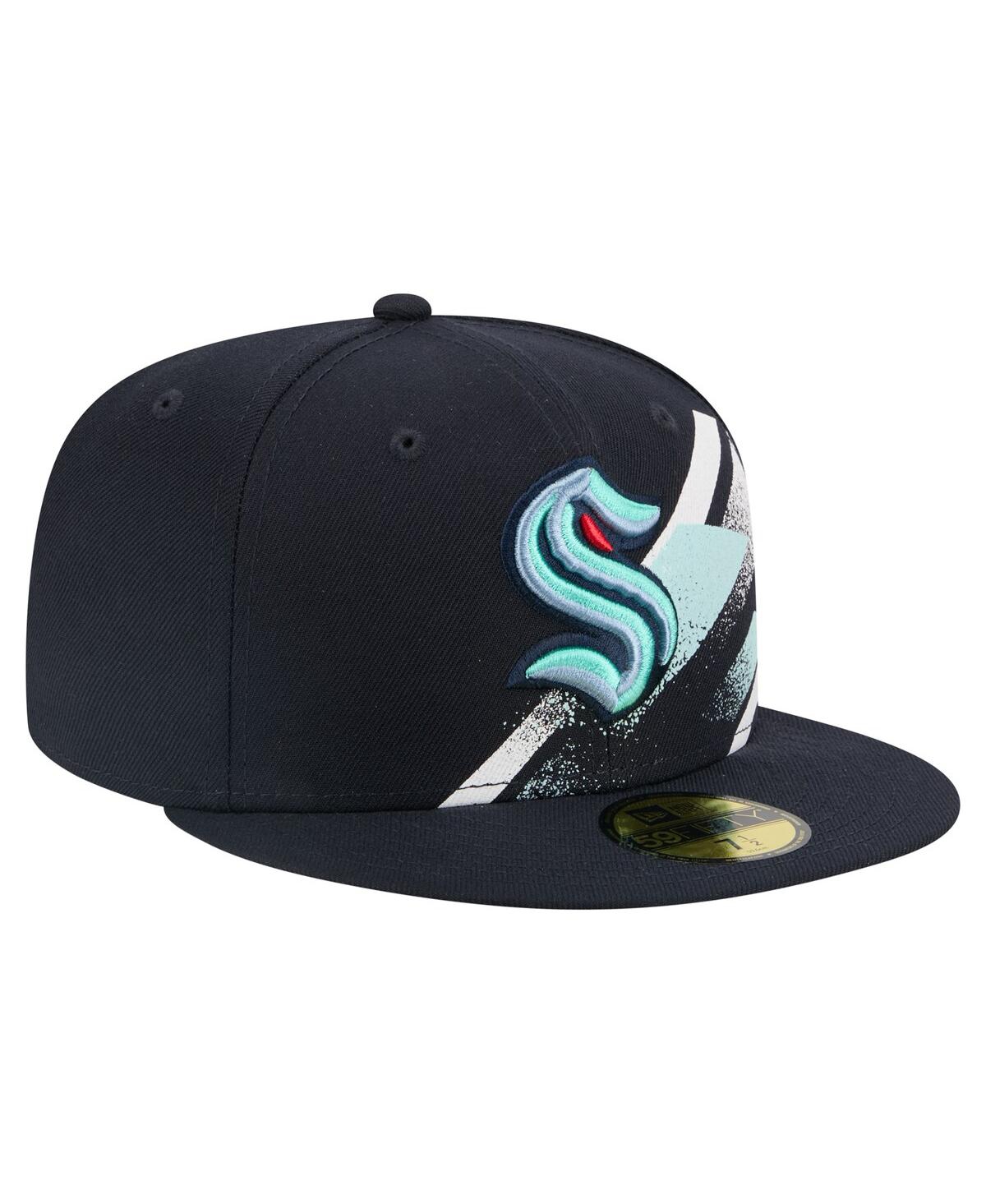 New Era Men's Deep Sea Blue Seattle Kraken Faded Lines 59FIFTY Fitted Hat