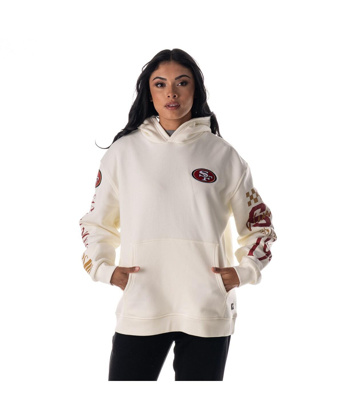 The Wild Collective Men's And Women's Cream San Francisco 49ers Stacked Graphic Sleeve Fleece Hoodie In Neutral