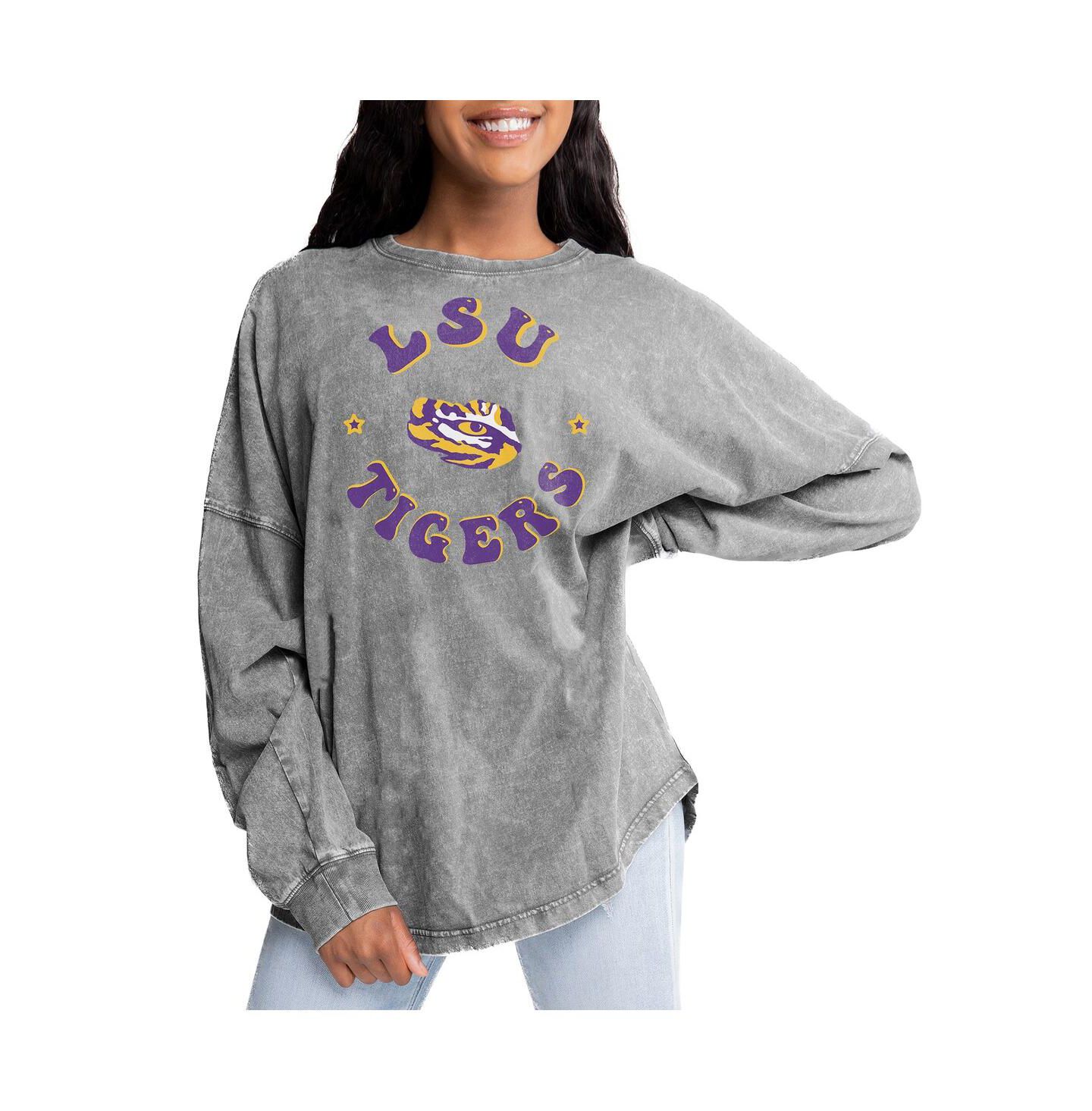 Женская футболка Gameday Couture Gray LSU Tigers Playing Around Faded Wash Oversized Long Sleeve — фото 1