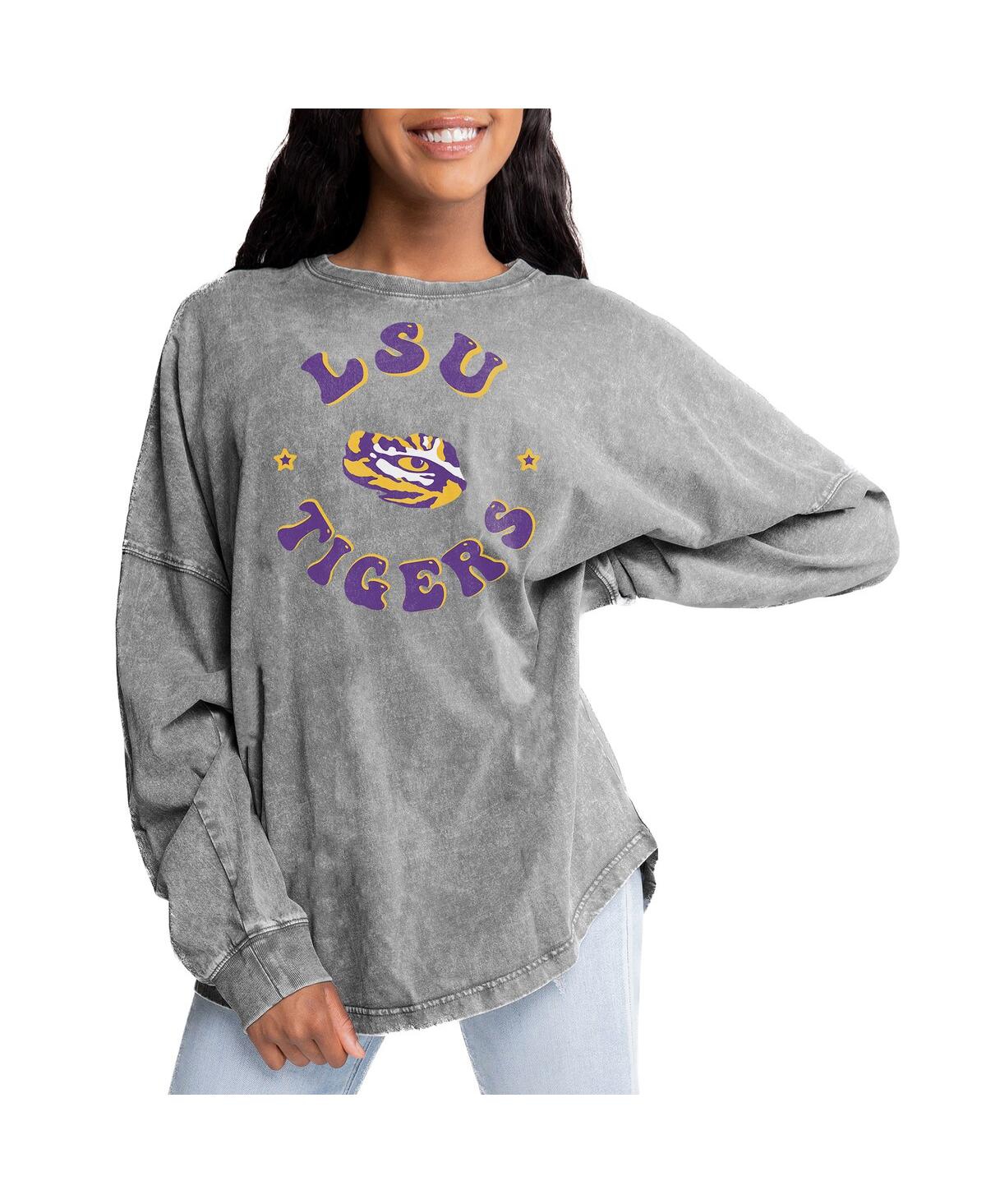 Gameday Couture Women's Gray Lsu Tigers Playing Around Faded Wash Oversized Long Sleeve T-shirt In Gray