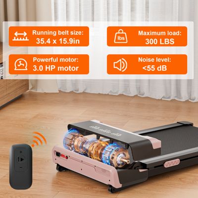 Superun 3.0HP Under Desk Treadmill 12% Auto Incline for Home Office, Small Treadmill for Jogging Running-Pink