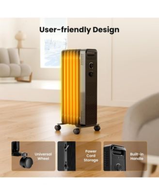 Portable Electric Radiato Portable Electric Radiator Heater,Space Oil Filled Heaters with 3 Heat Settings, Overheat & Tip-Over Protection,1500W