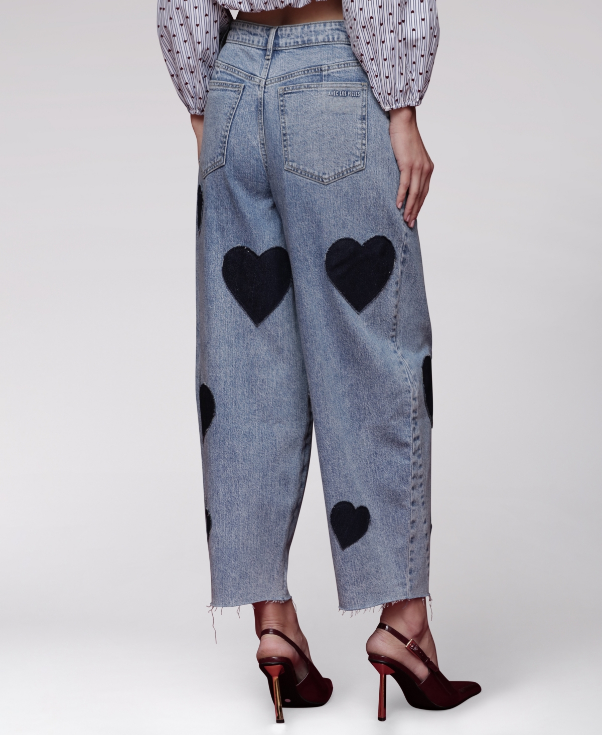 Avec Les Filles Women's Heart Print Barrel Jeans