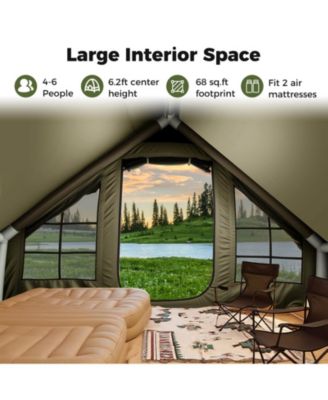 4-6 People Inflatable Tent with 4 Mesh Screen Windows 2 Doors Skylight Carrying Bag