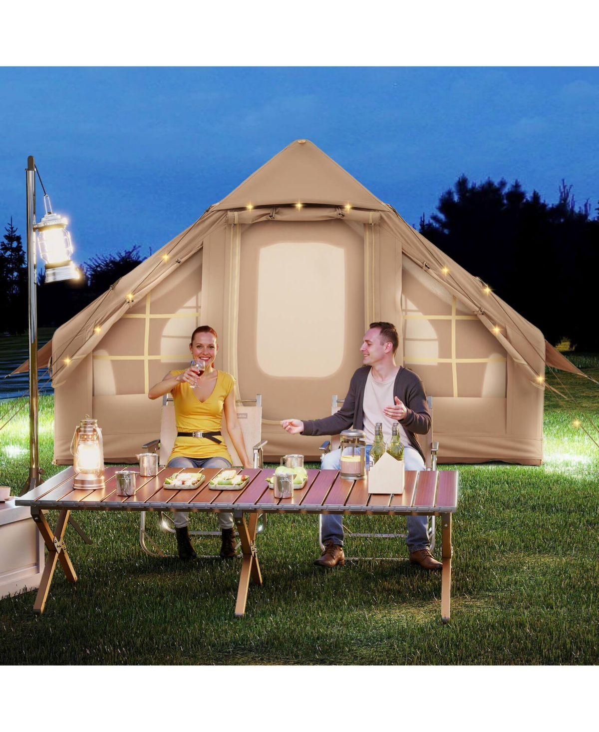 Costway 4-6 People Inflatable Tent with 4 Mesh Screen Windows 2 Doors Skylight Carrying Bag