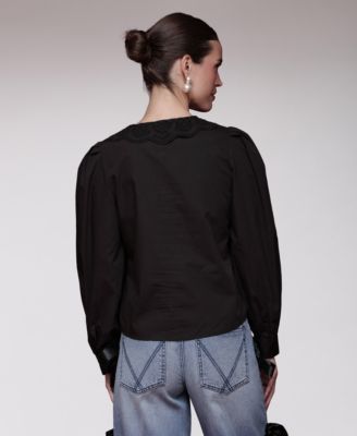 Women's Embroidered Woven V-Neck Top