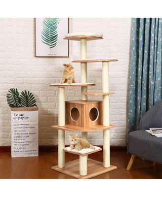 7-Layer Wooden Cat Tree Tall Cat Tower with Sisal Posts and Condo