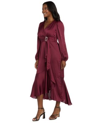 Women's Long-Sleeve Faux Wrap Dress