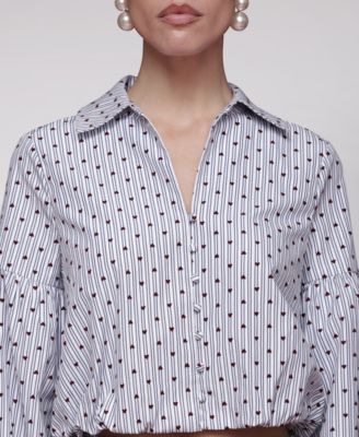 Women's Printed Long-Sleeve Cropped Shirt