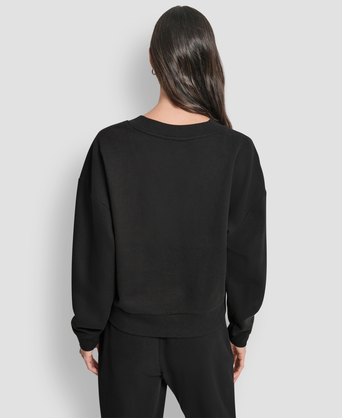 Dkny Women's Allover Stack Rhinestone V-neck Sweatshirt In Black