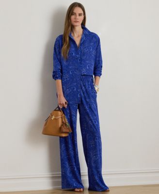 Petite Paisley Crepe Wide-Leg Pants