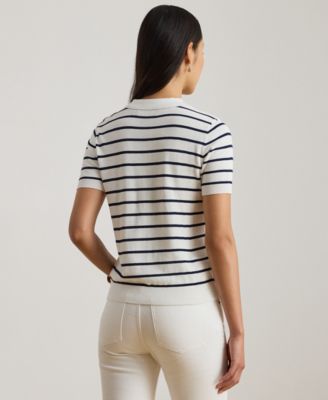 Petite Striped Short-Sleeve Polo Sweater