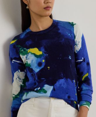 Women's Petite Abstract-Motif Long-Sleeve Sweater