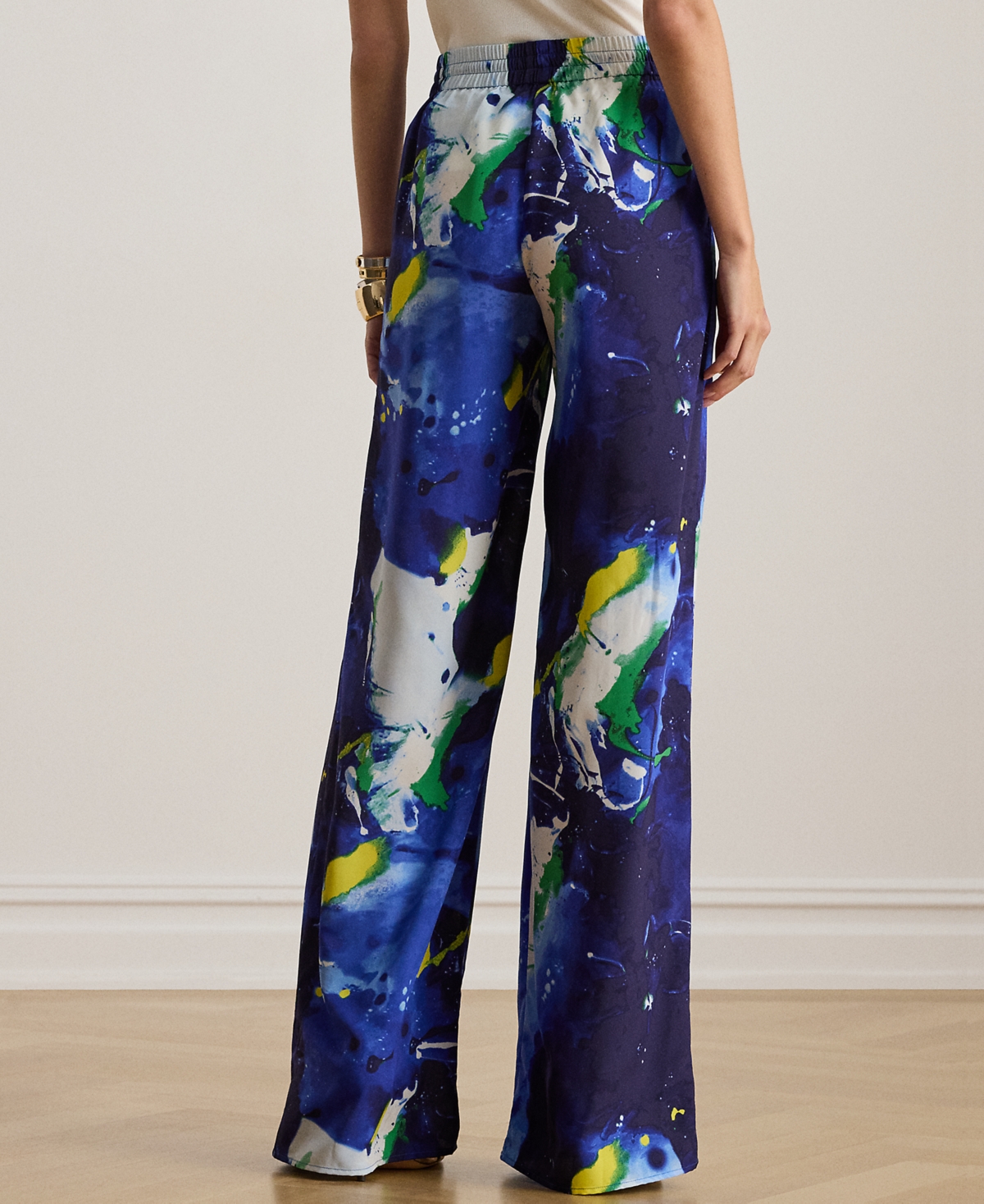 Ralph Lauren Petite Abstract Print Wide-leg Pants In Blue