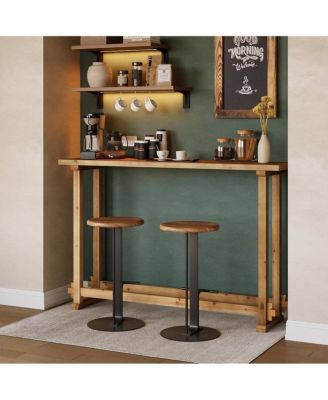 63" Long Bar Table, Solid Wood Pub Table with Footrest