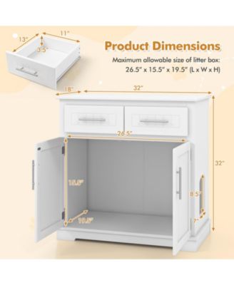 Cat Litter Box Enclosure w/ 2 Drawers Double Doors Anti-Toppling Devices