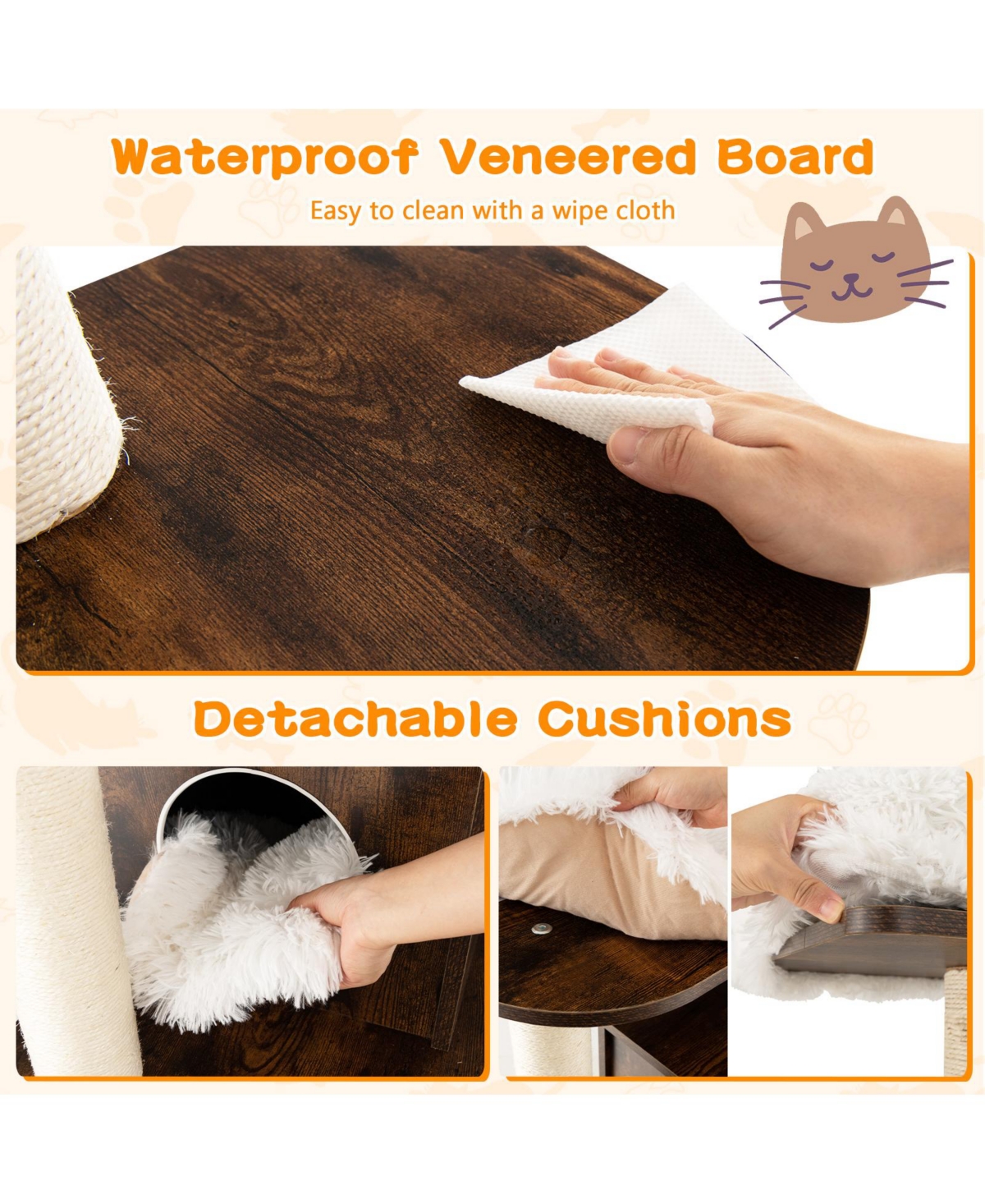 Skonyon 7-Layer Wooden Cat Tree Tall Cat Tower with Sisal Posts and Condo