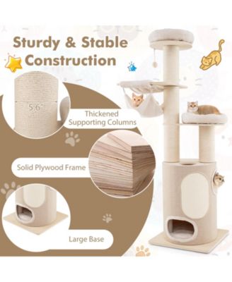 74 Inches Tall Wooden Cat Tower Tree with 2-Story Cat Condo and Washable Cushions