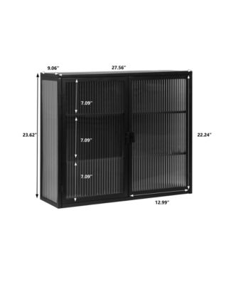 27.56" Two-Door Wall Cabinet with Glass Doors and Three-Tier Storage for Entryway, Living Room, or Bathroom