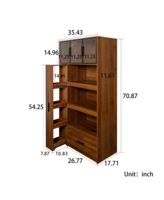 70.87" Tall Kitchen Pantry Cabinet with Pull-Out Multi-Tier Shelf, 1 Drawer, Aluminum Frame Glass Door, Freestanding Storage