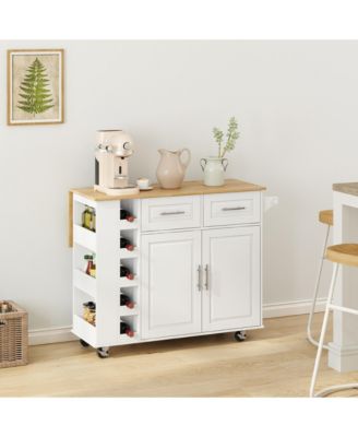 Kitchen Island Cart with Cabinet, Drawers, Spice Rack, Towel Holder & Foldable Top