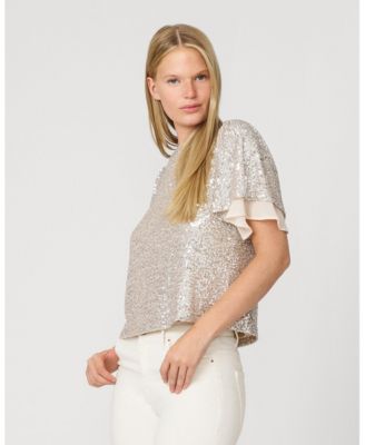 Women's Tops & Tees Sequin Flutter Sleeve Top