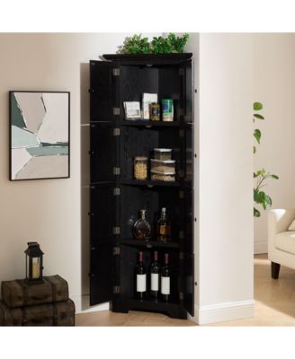 72" 4-Tier Corner Kitchen Pantry Cabinet with 8 Doors and Shelves, Tall Storage for Living & Kitchen Spaces