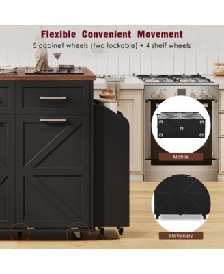 CASAINC 47.2" MDF Drop Leaf, Side Racks, Drawers, Towel Rack & Wheels Farmhouse Kitchen Island