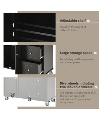 Rolling Kitchen Island with Solid Wood Top, Drop Leaf Bar, Locking Wheels, Storage Cabinet, Spice Rack, Towel Rack and Drawer, 52.7inch