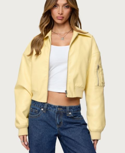 Женские куртки Edikted Women's Zayna Cropped Faux Leather Bomber Jacket