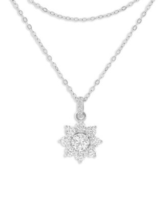 Cubic Zirconia Sterling Silver Cluster Flower Pendant Necklace, Macy's Exclusive
