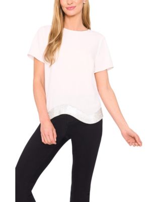 Women's Rhinestone Wavy Hem Short-Sleeve Top