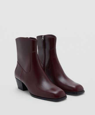 MANGO - Women's Squared Toe Leather Ankle Boots