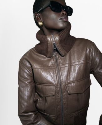 Women's Leather-Effect Roll-Neck Jacket