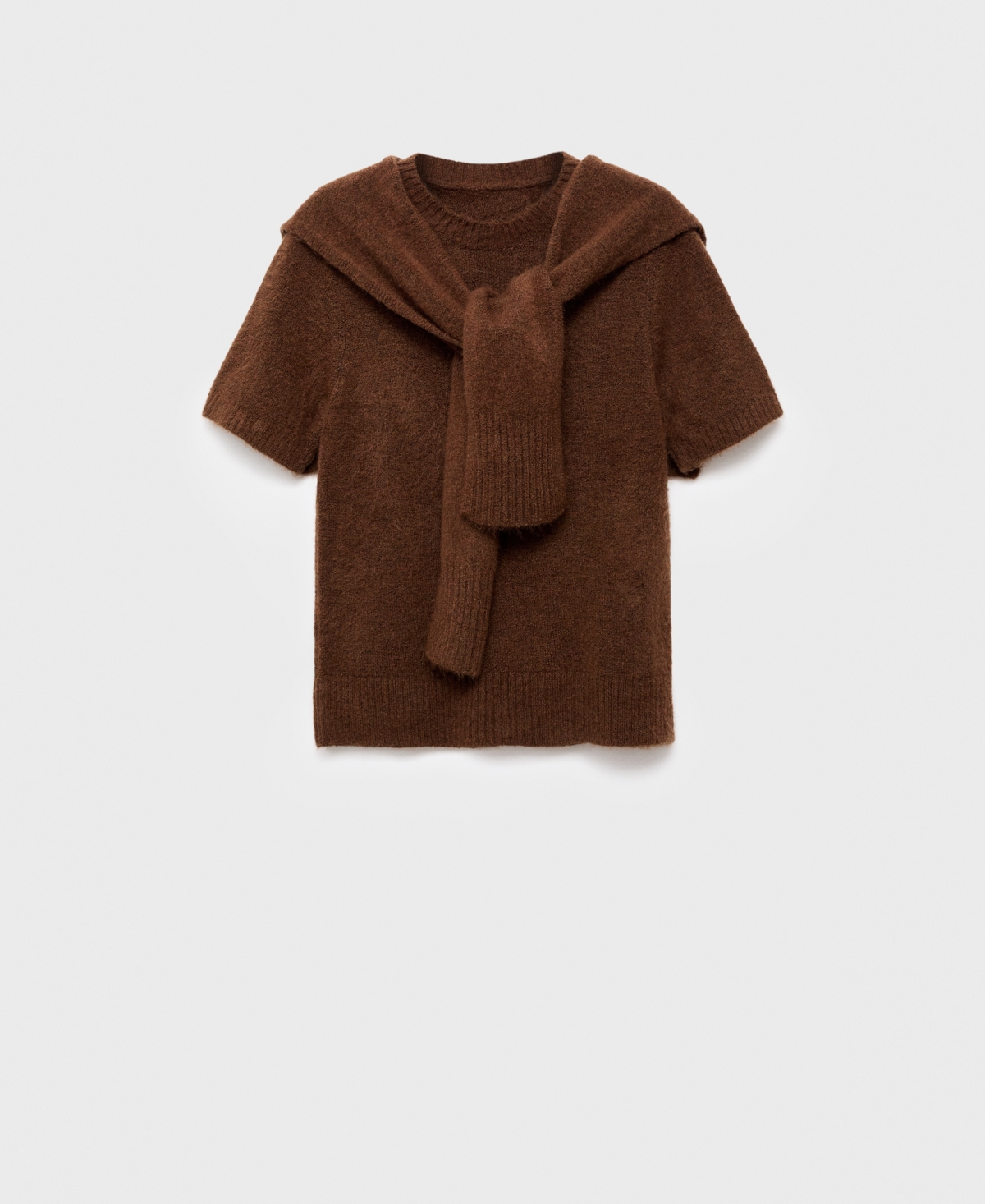 Mango Leire Tie Neck Sweater In Brown
