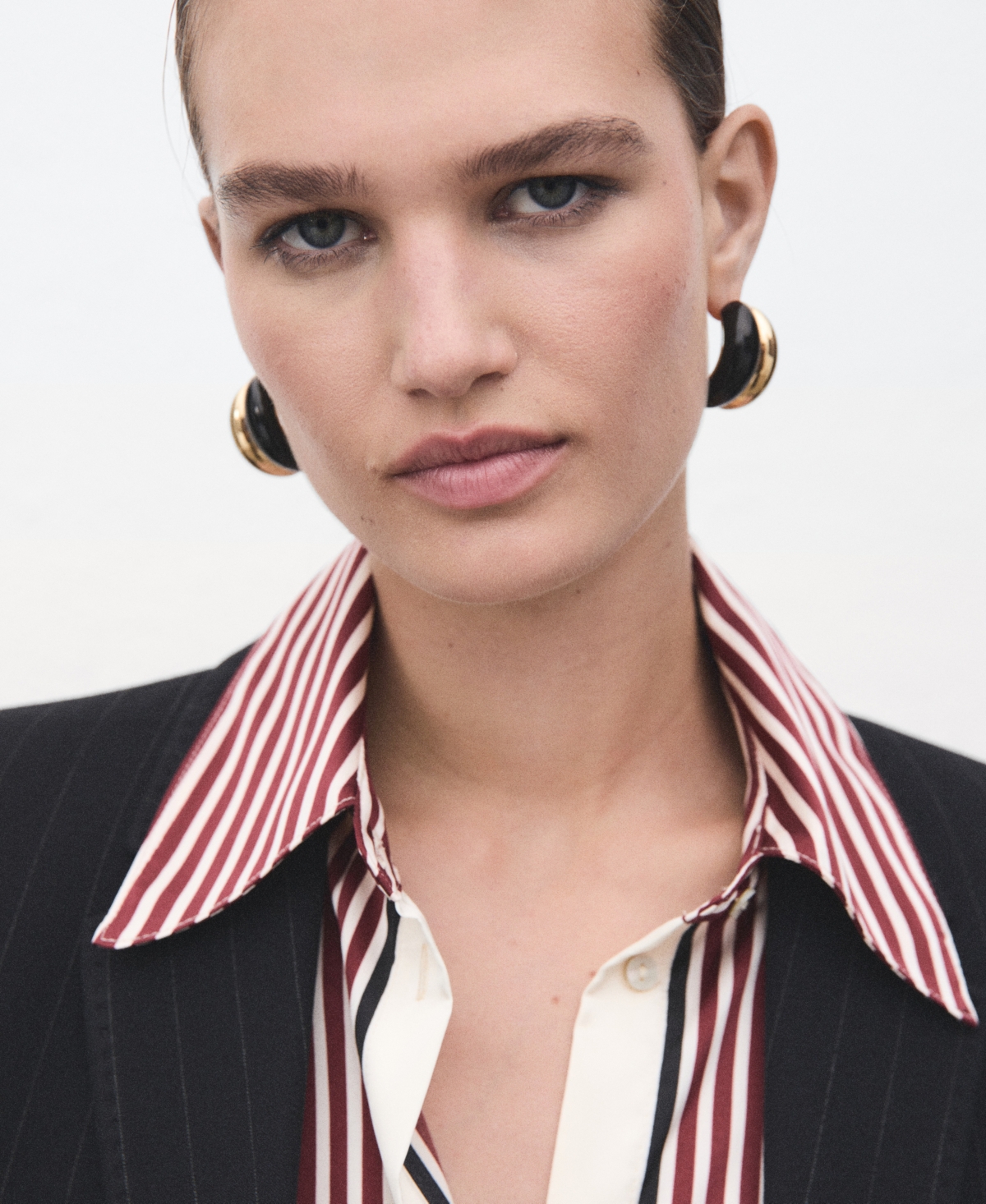 Mango Combined Stripe Button-up Shirt In Burgundy