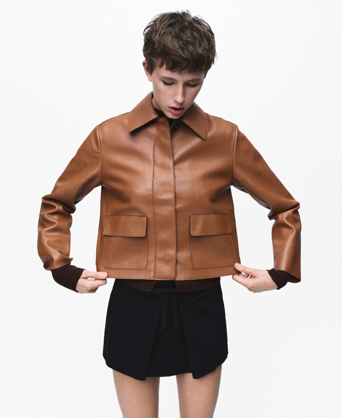 Mango Women's Pockets Leather-effect Jacket In Brown