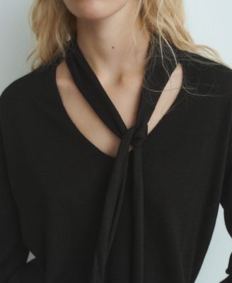 Women's Scarf Detail V-Neck Sweater