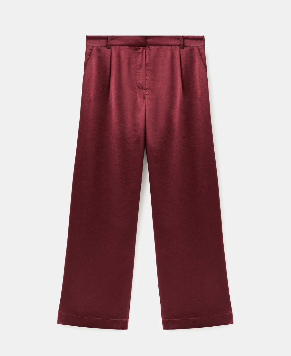 Mango Wide Leg Satin Pants In Burgundy