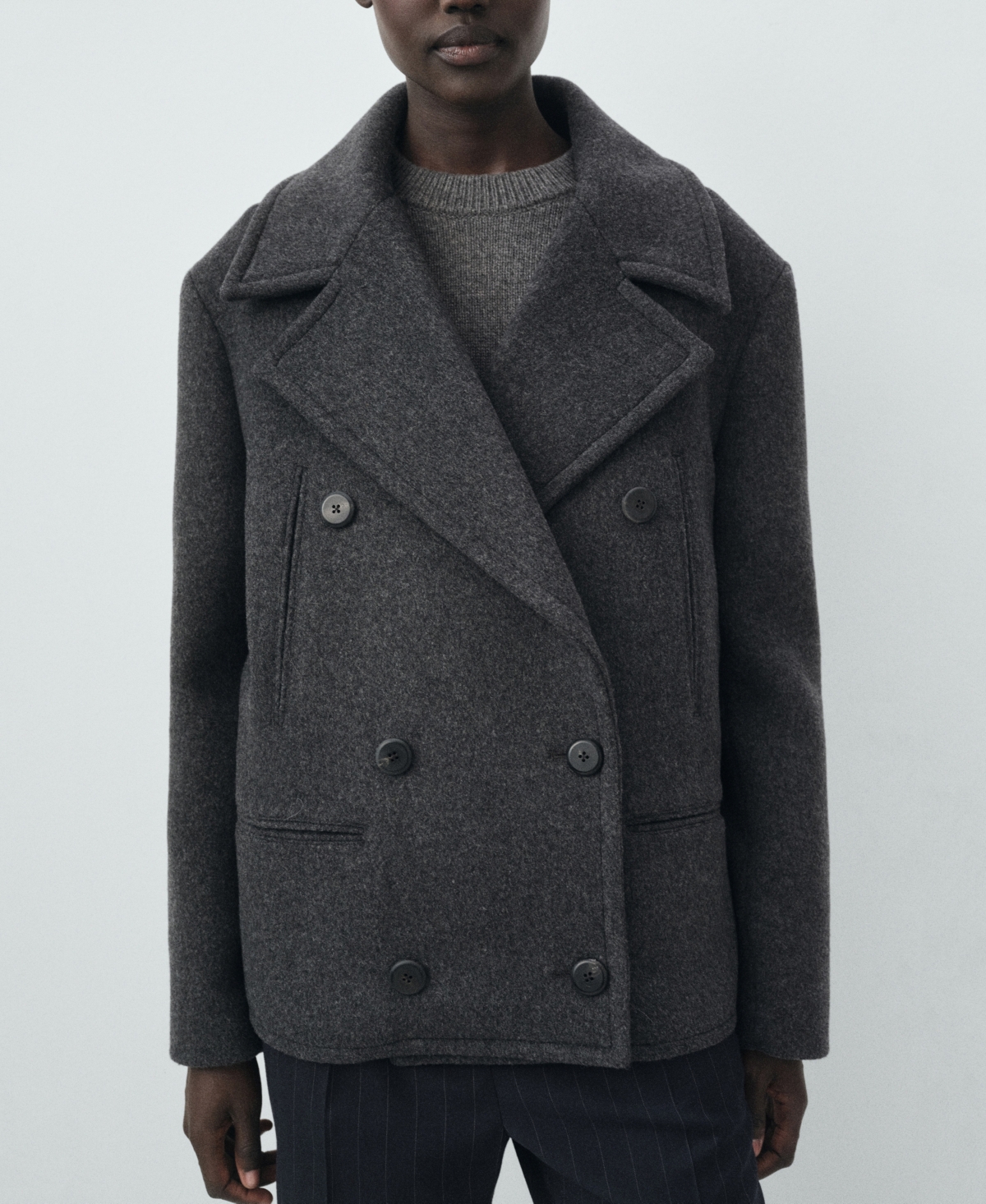 Mango Women's Double-breasted Wool Coat In Black