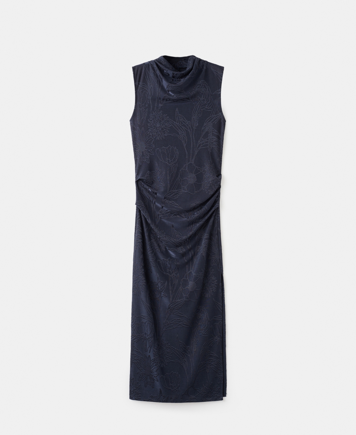 Mango Embroidered Dress With Draped Collar Navy In Blue