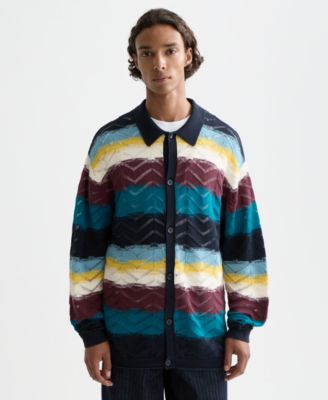 Men's Open Structure Knitted Stripe Sweater