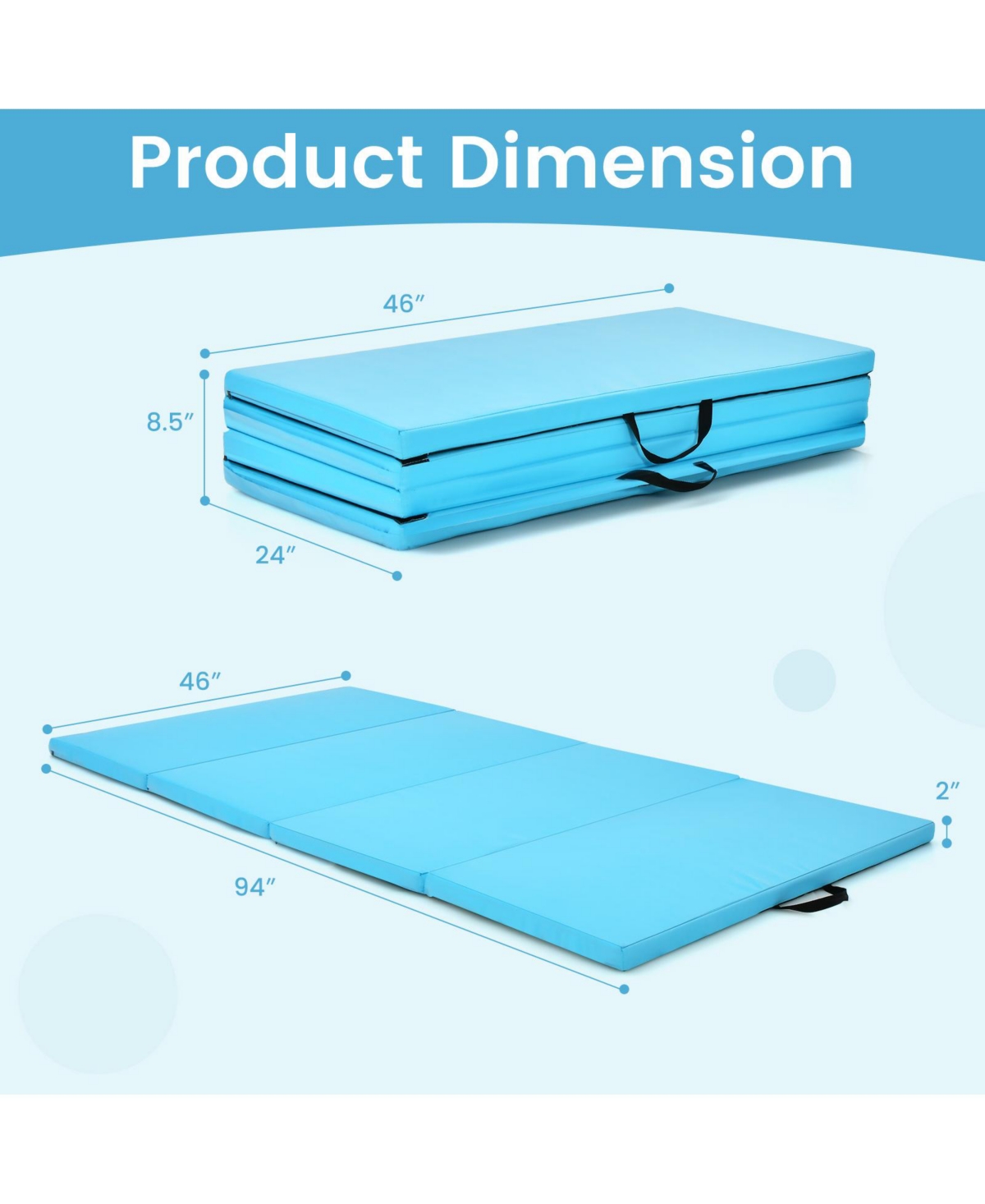 Skonyon 4-Panel Folding Gymnastics Mat with Carrying Handles for Home Gym