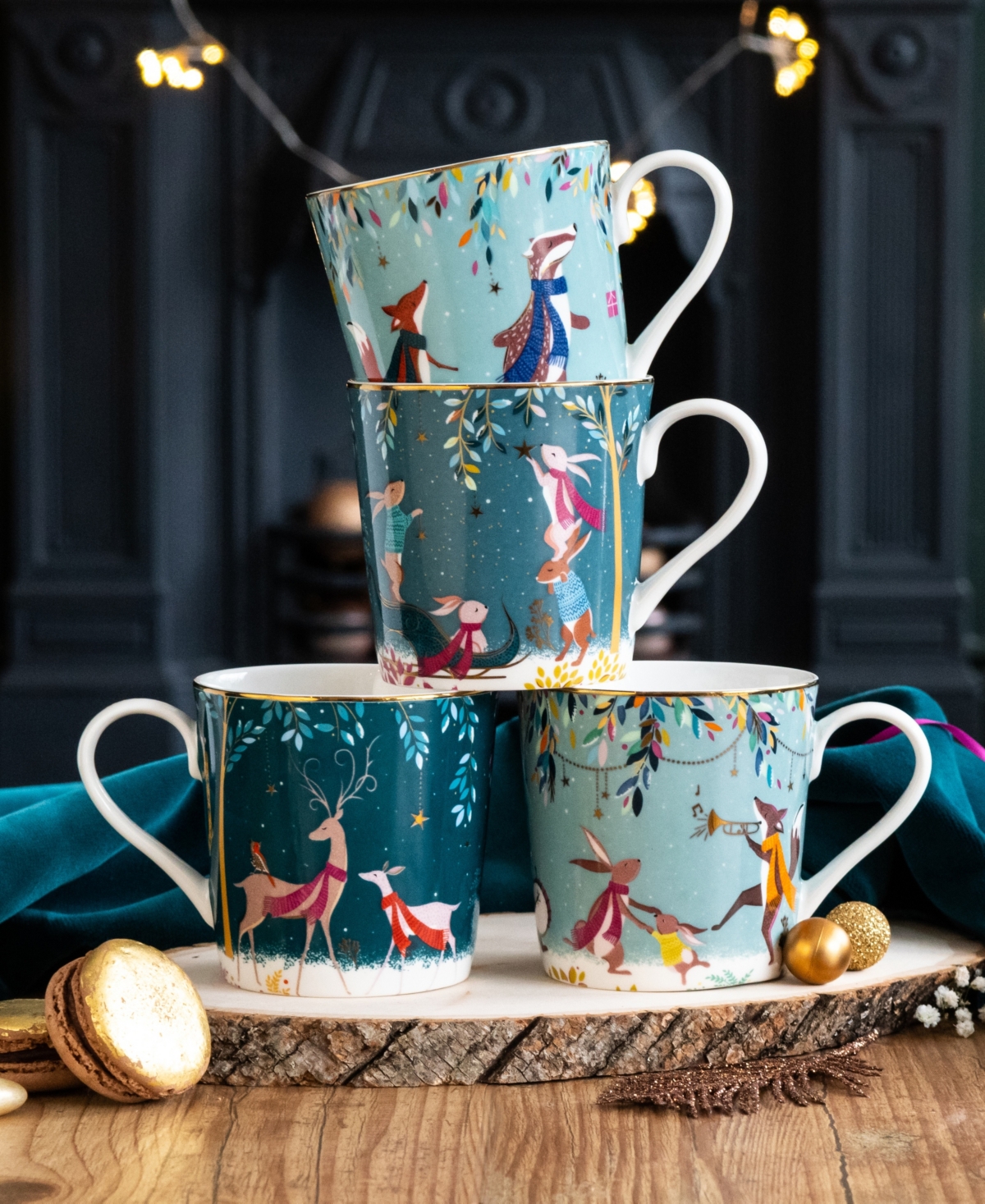 Portmeirion Sara Miller Woodland Tales Mugs and Coaster 8-Pc. Set, Service for 4