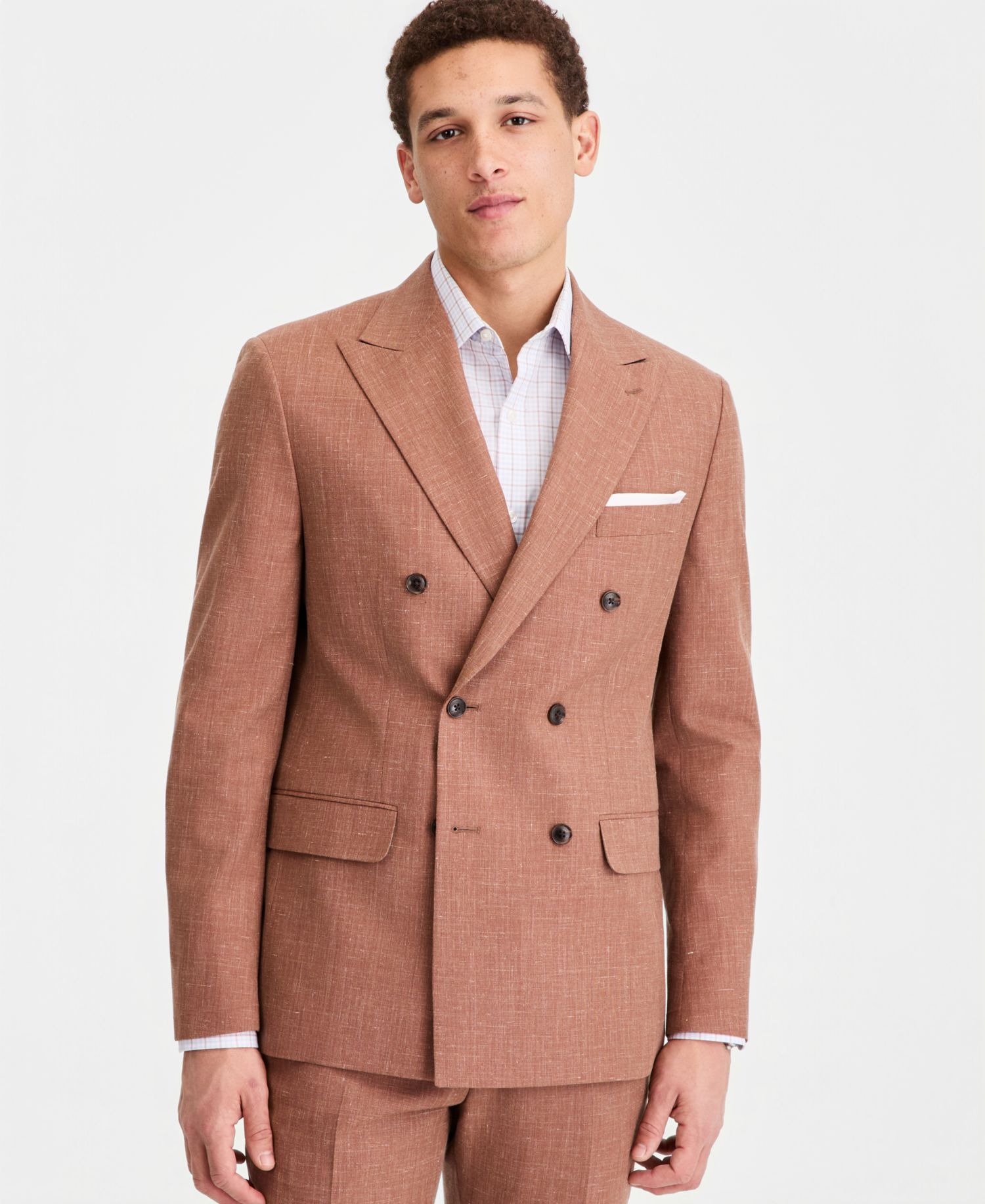 Men's Modern Fit Wool Silk Linen Double-Breasted Suit Separates