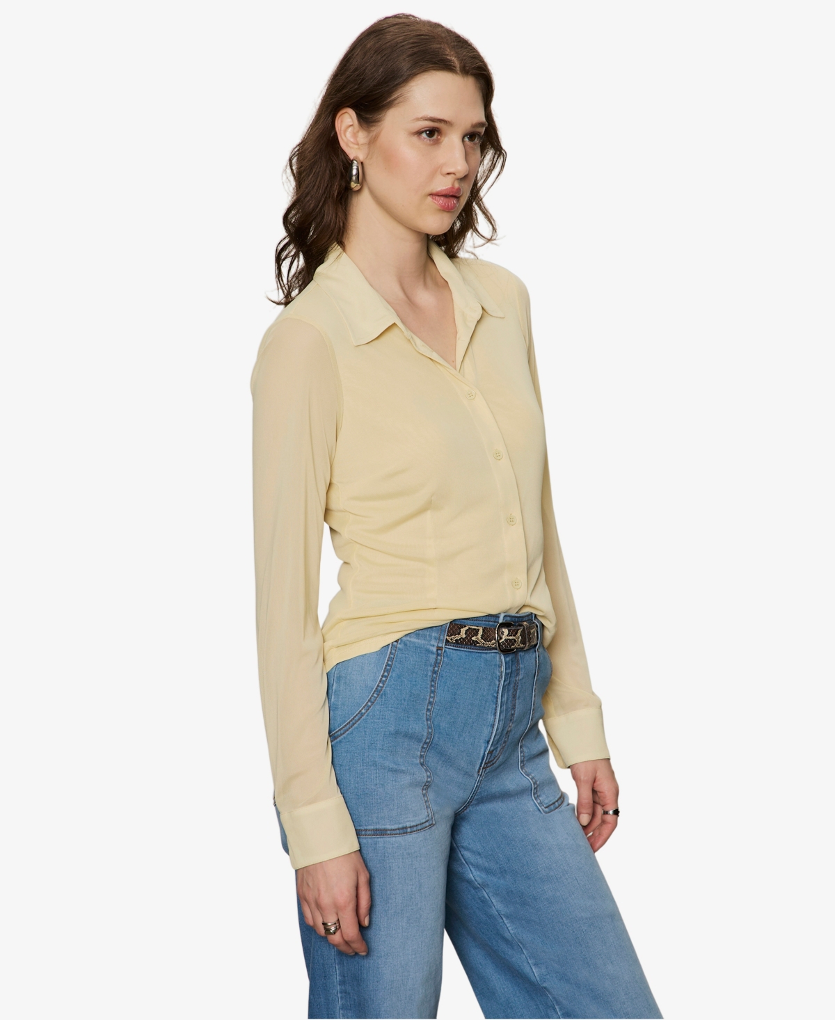 Sanctuary Women's Fitted Mesh Button Down Shirt In Gold
