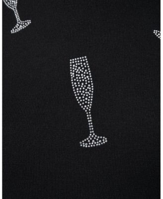 Women's Champagne Flute Sweater with Hotfix Embellishments