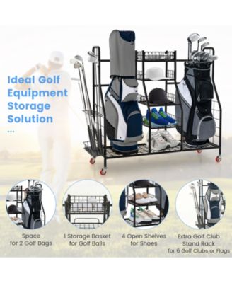 Double Golf Bag Rack with Removable Golf Club Stand and Wheels