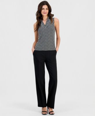 Women's Sleeveless Triple Pleat V-Neck Top